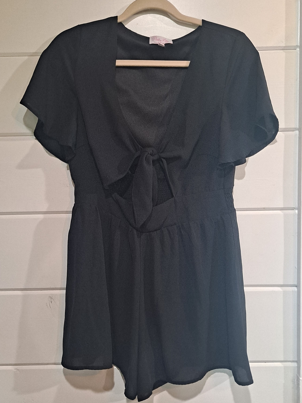 Pink Lily Black Tie-Front Romper